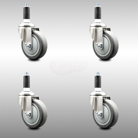 Service Caster 4 Inch 316SS Thermoplastic Rubber Swivel 1-1/8 Inch Expanding Stem Caster Set SCC-SS316EX20S414-TPRB-118-4